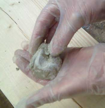 Mix Mouldable Epoxy Putty in the wetted gloved hand