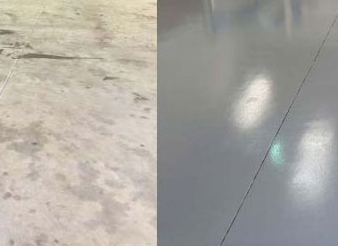 Concrete before and after applying Epoxy Seal Coat Grey